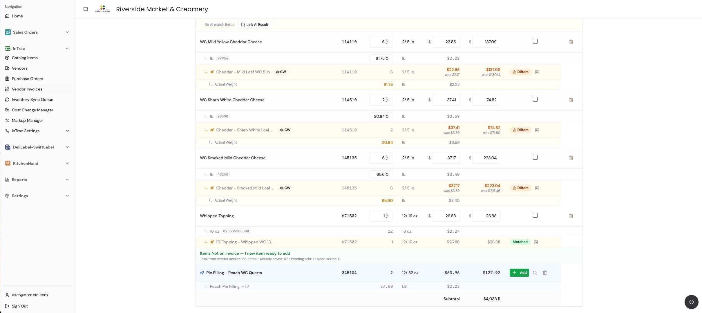 Reconcile the vendor invoice