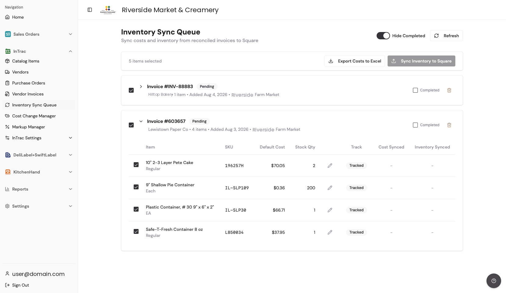 Costs and inventory flow into Square