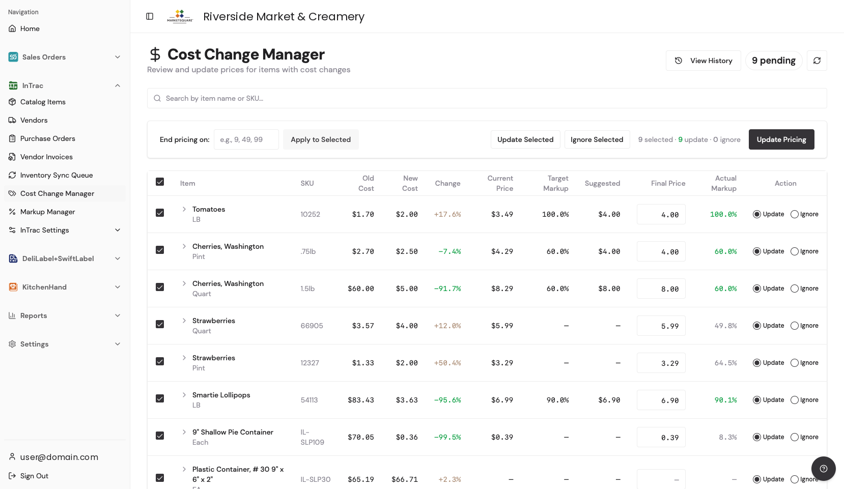 Review cost changes as invoices come in