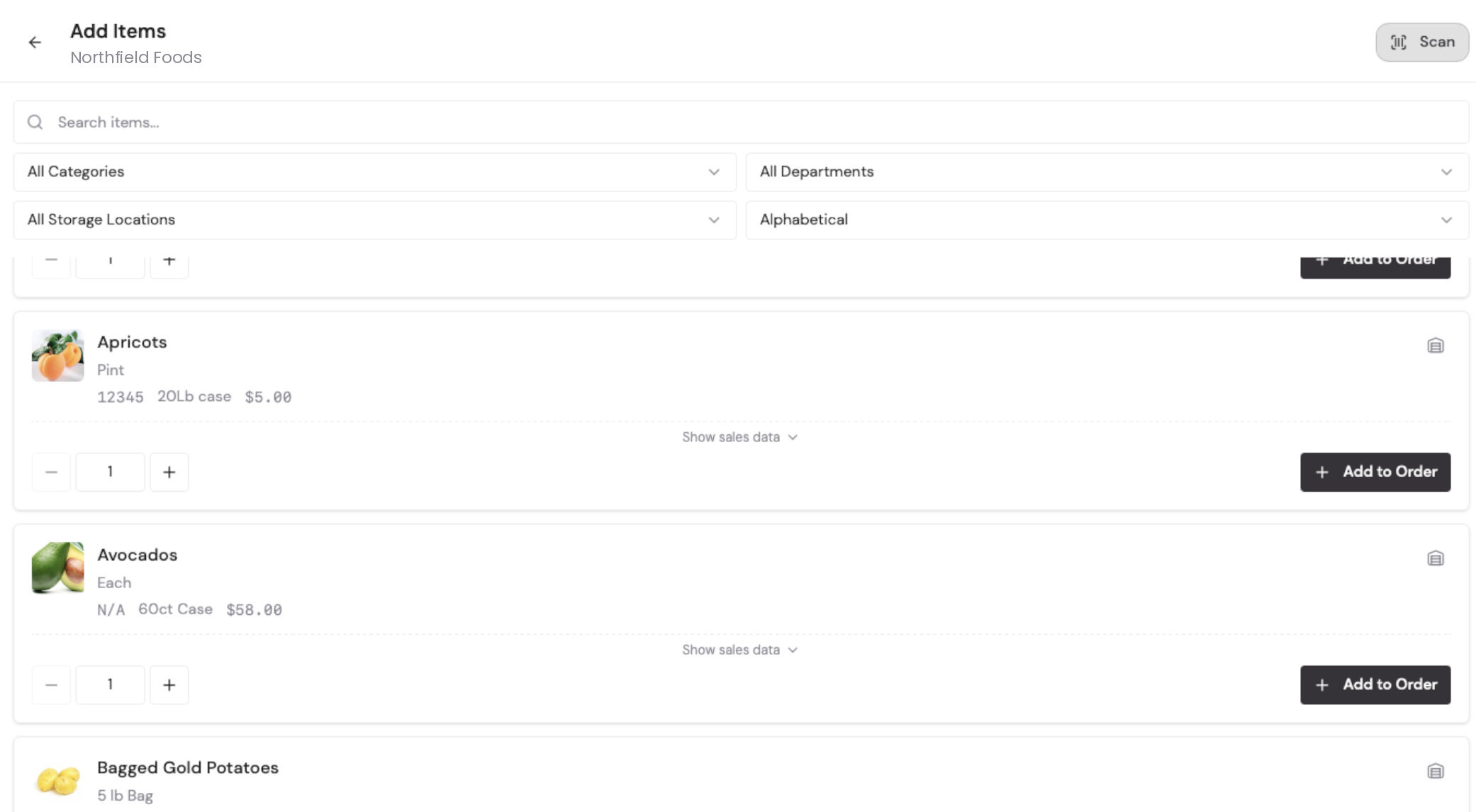 Add items — with sales data in front of you