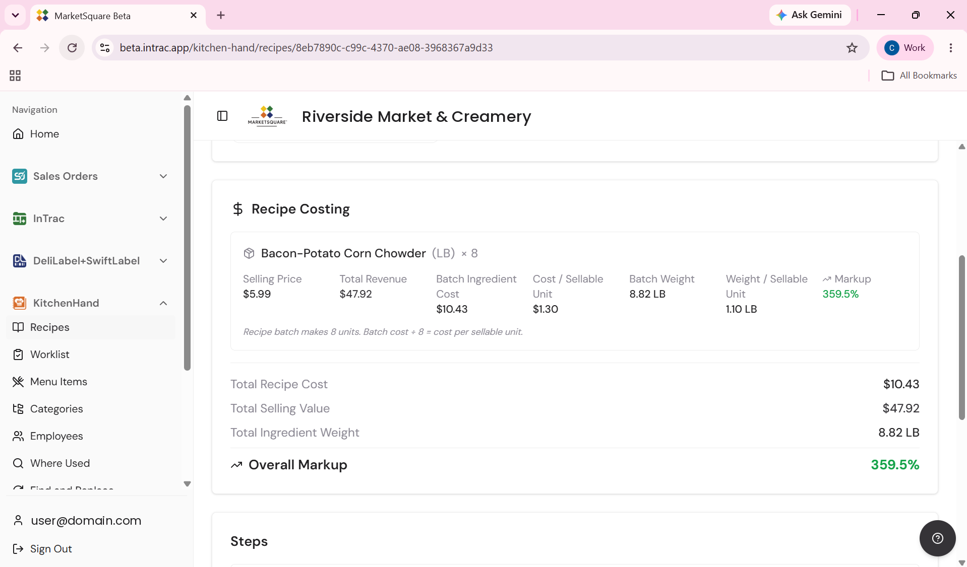 Add the ingredients and watch the costing