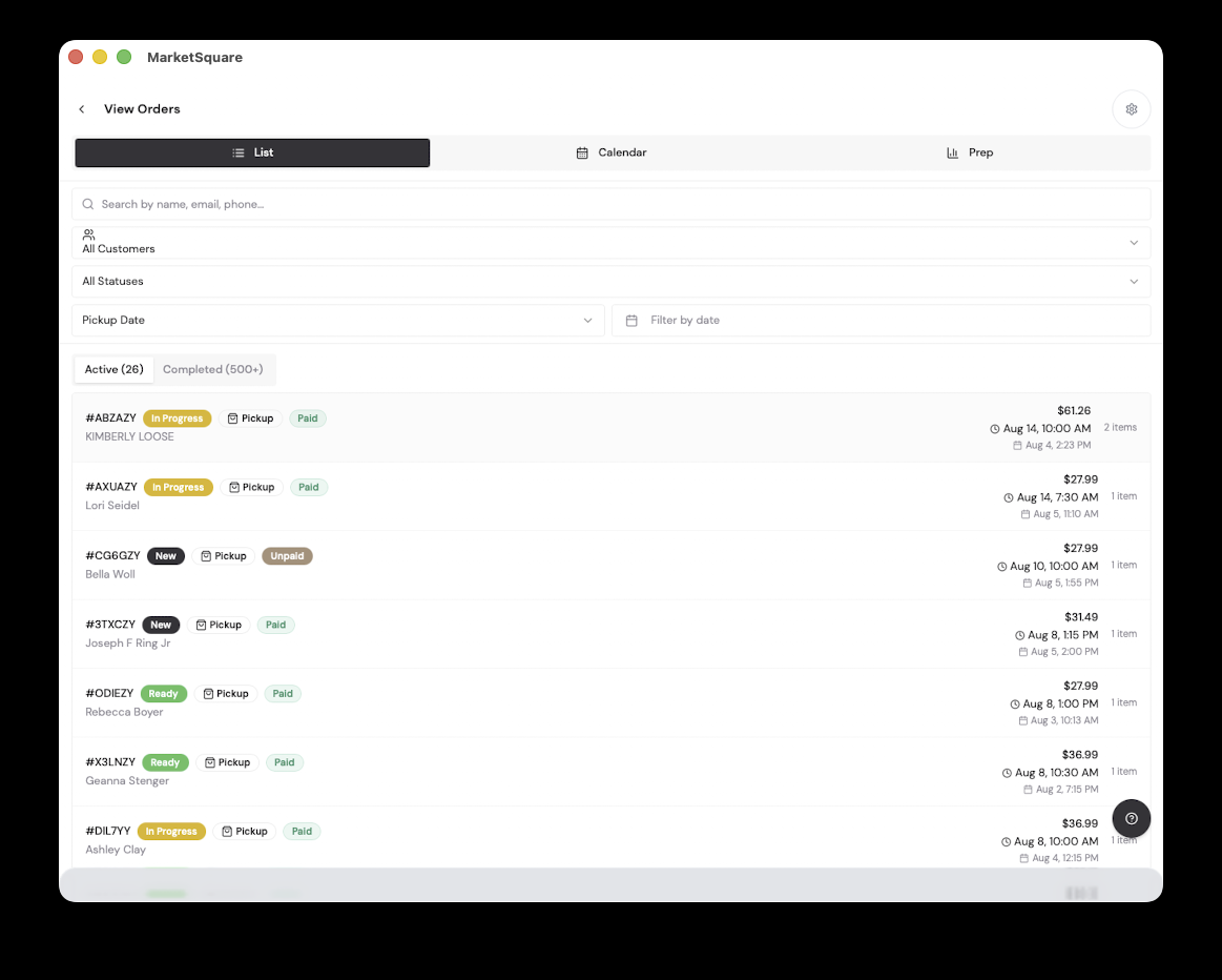 Add the customer and pickup details
