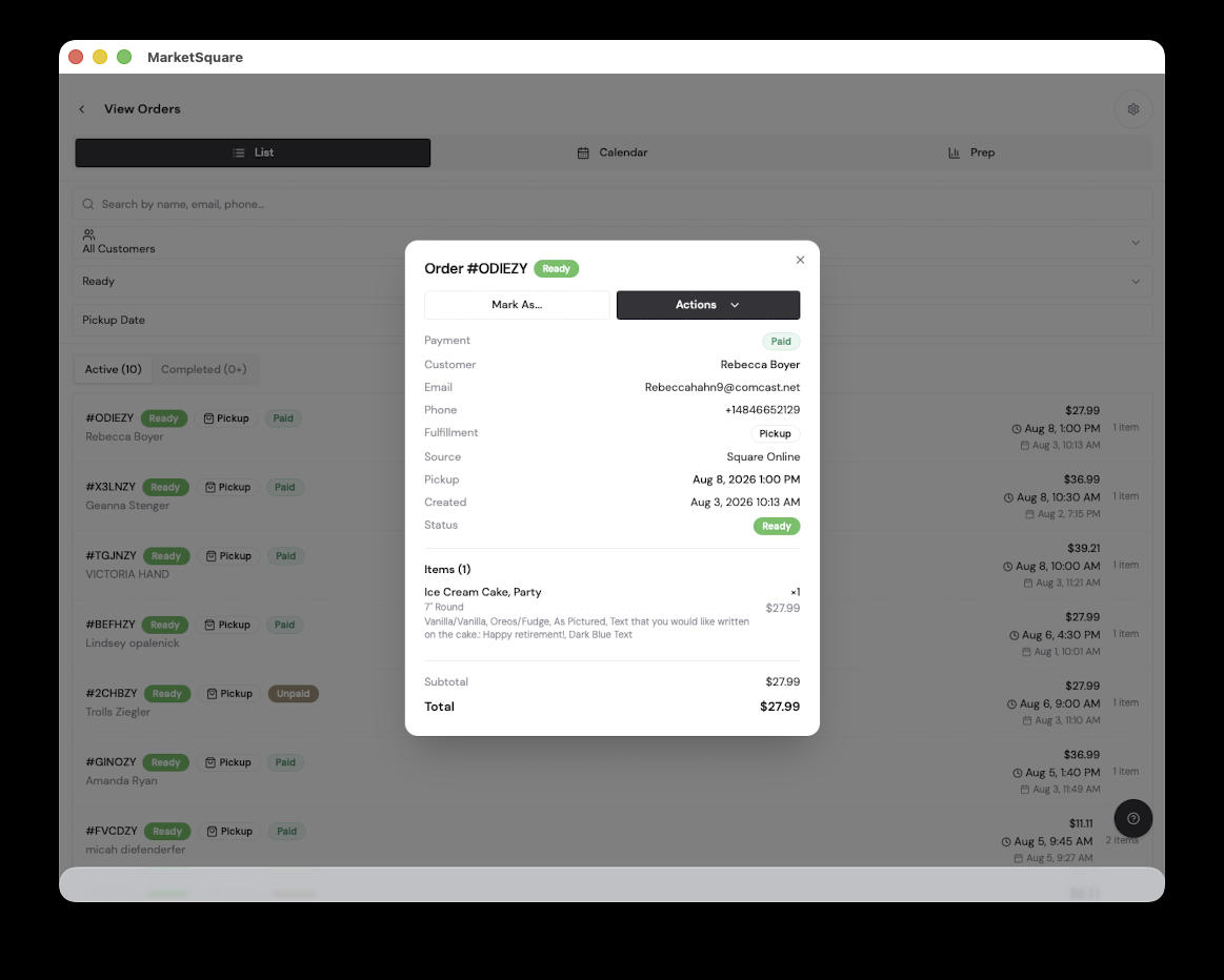 The customer pays in Square
