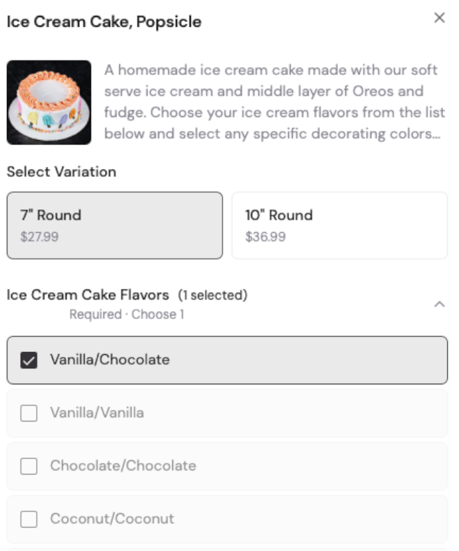 Choose variations and options